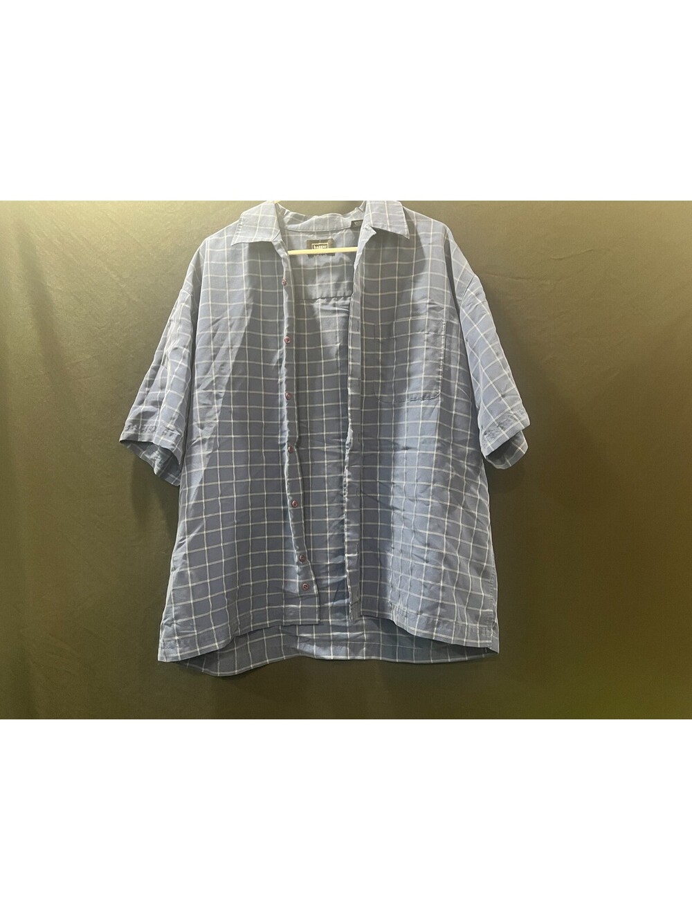 Haggar Men Large Blue Windowpane Plaid Short Sleeve Button Up Shirt